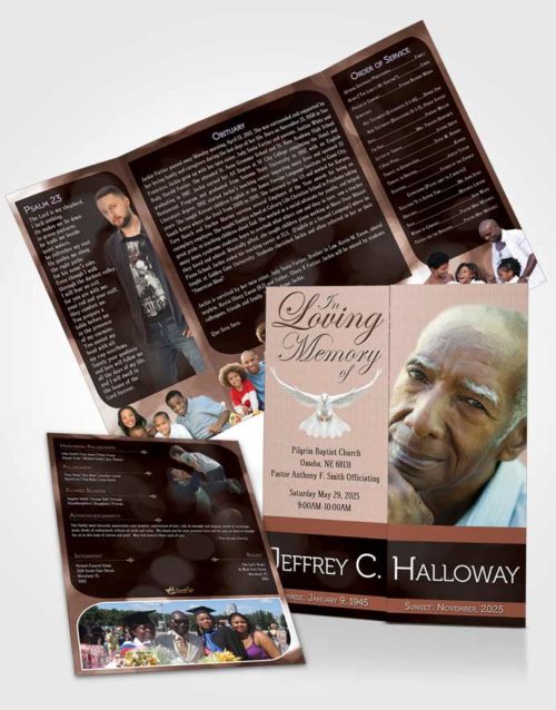 Obituary Funeral Template Gatefold Memorial Brochure Majestic Peach Heritage Dark