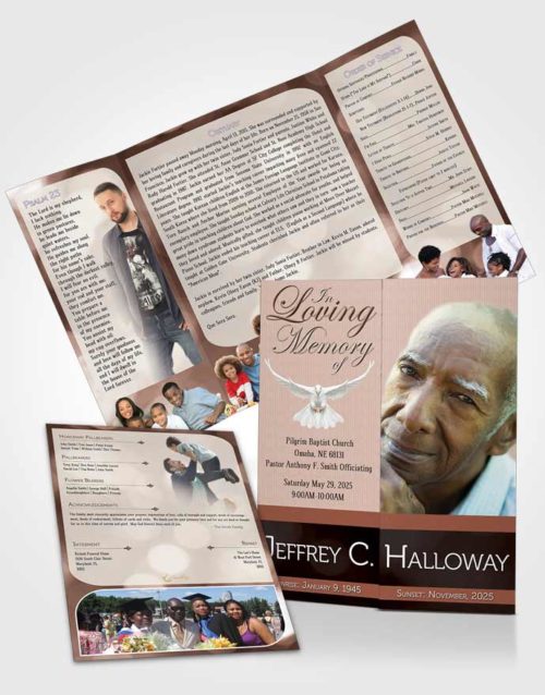 Obituary Funeral Template Gatefold Memorial Brochure Majestic Peach Heritage Light