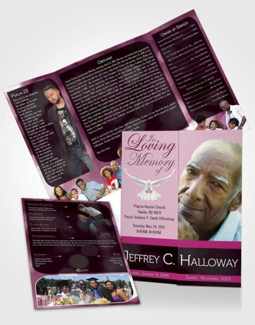 Obituary Funeral Template Gatefold Memorial Brochure Majestic Pink Carnation Dark