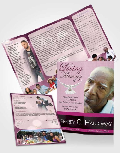 Obituary Funeral Template Gatefold Memorial Brochure Majestic Pink Carnation Light