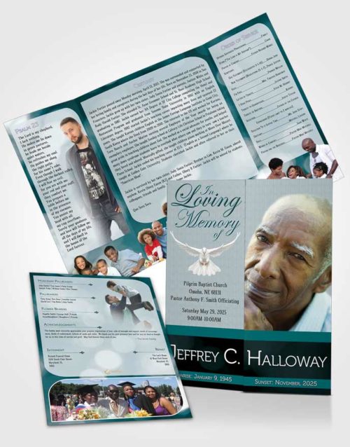 Obituary Funeral Template Gatefold Memorial Brochure Majestic Summer Ocean Light
