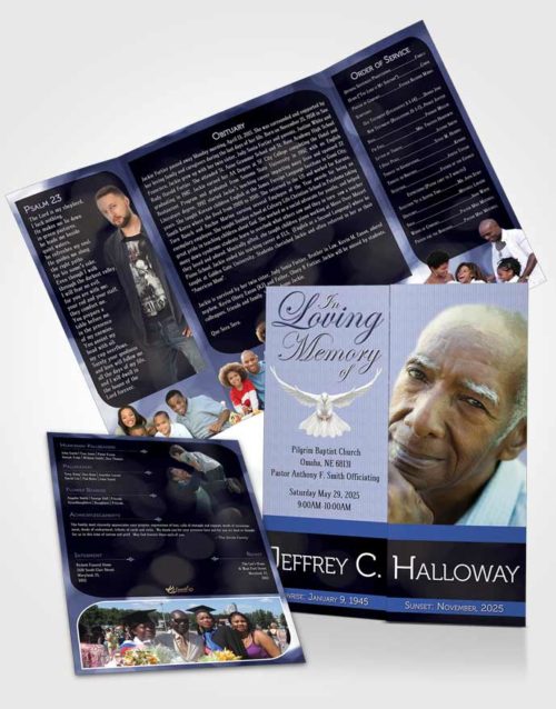 Obituary Funeral Template Gatefold Memorial Brochure Majestic Summer Sky Dark