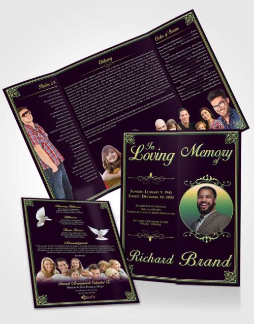 Obituary Funeral Template Gatefold Memorial Brochure Mellow Class Dark