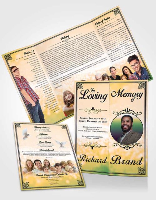 Obituary Funeral Template Gatefold Memorial Brochure Mellow Class Light