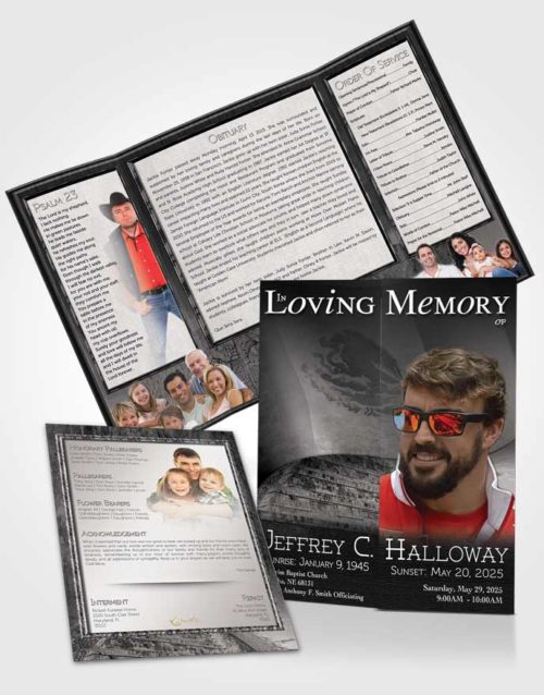 Obituary Funeral Template Gatefold Memorial Brochure Mexican Black and White Serenity