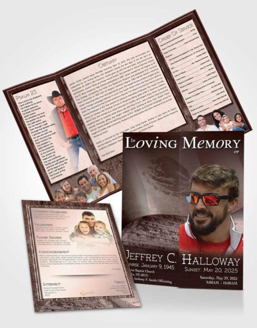 Obituary Funeral Template Gatefold Memorial Brochure Mexican Burgundy Serenity