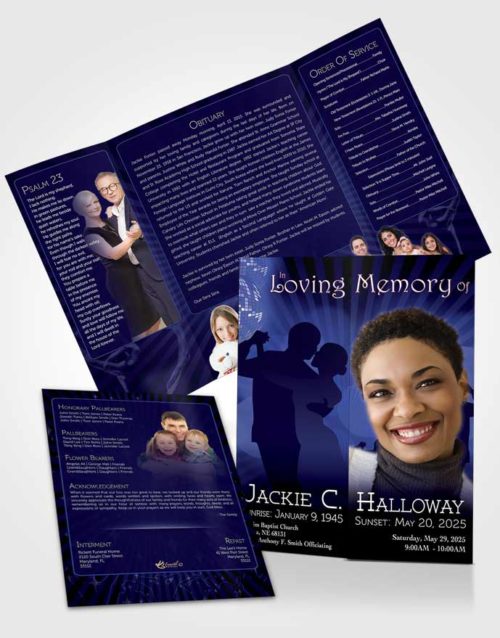 Obituary Funeral Template Gatefold Memorial Brochure Midnight Blues Graceful Dancer Dark
