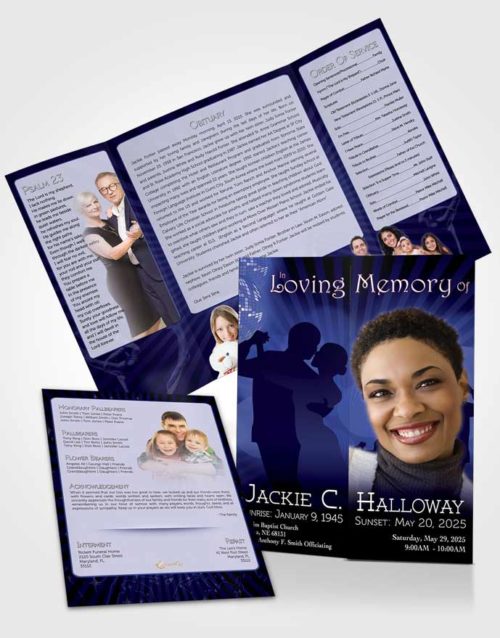 Obituary Funeral Template Gatefold Memorial Brochure Midnight Blues Graceful Dancer Light