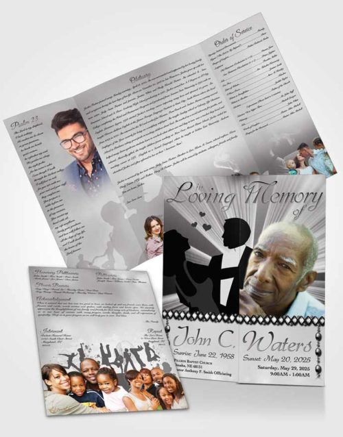Obituary Funeral Template Gatefold Memorial Brochure Midnight Dancing Black and White
