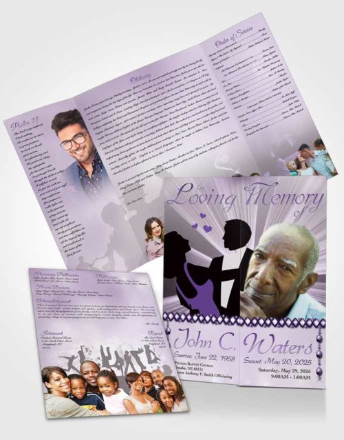 Obituary Funeral Template Gatefold Memorial Brochure Midnight Dancing Lavender Honor