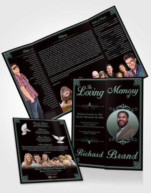 Obituary Funeral Template Gatefold Memorial Brochure Morning Class Dark