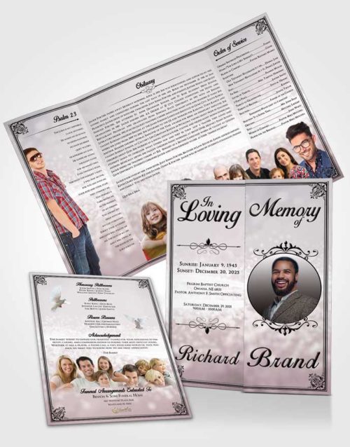 Obituary Funeral Template Gatefold Memorial Brochure Morning Class Light