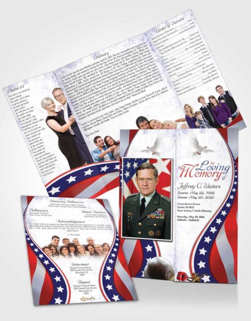 Obituary Funeral Template Gatefold Memorial Brochure Morning Military Honors