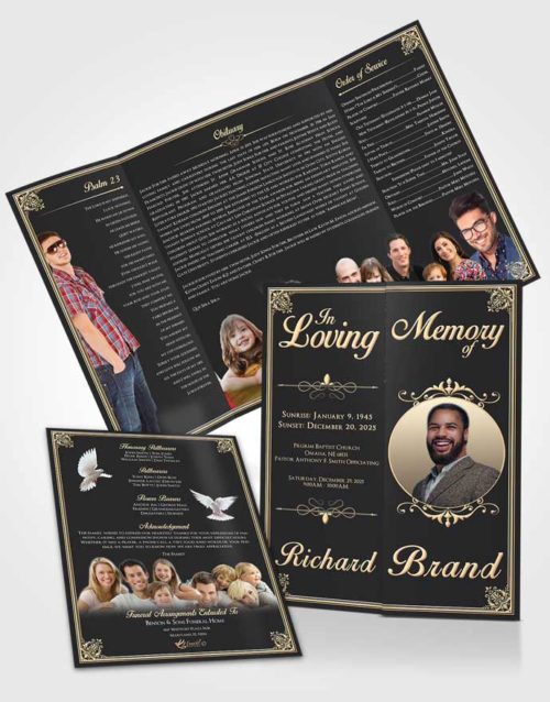 Obituary Funeral Template Gatefold Memorial Brochure Mystical Class Dark