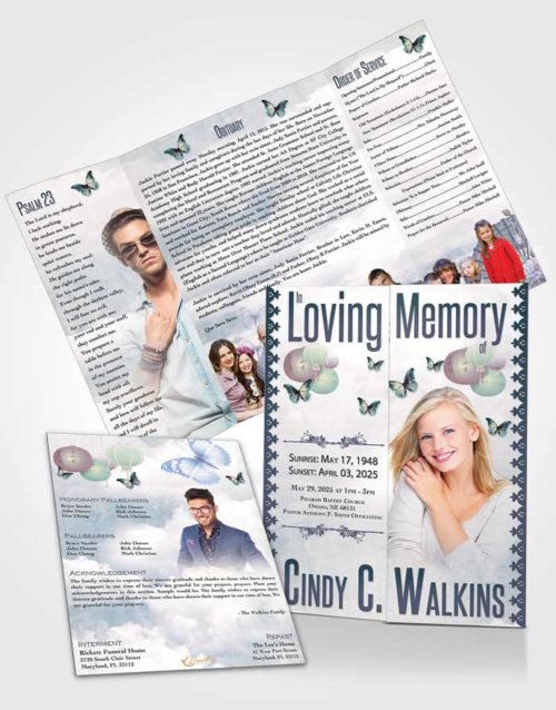 Obituary Funeral Template Gatefold Memorial Brochure Natural Elegance Blue Heaven