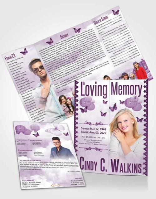 Obituary Funeral Template Gatefold Memorial Brochure Natural Elegance Lavender Rain