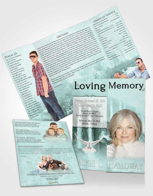 Obituary Funeral Template Gatefold Memorial Brochure Natures Emerald Waterfall