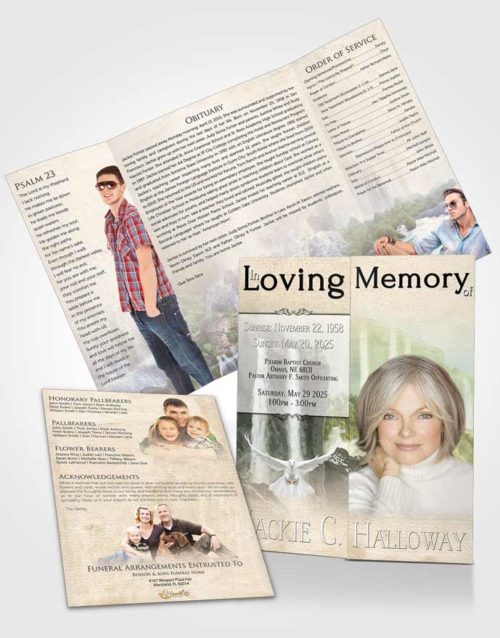 Obituary Funeral Template Gatefold Memorial Brochure Natures Golden Waterfall