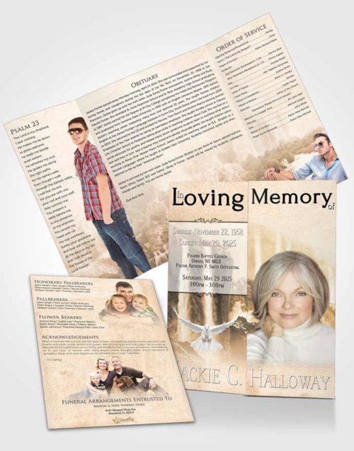 Obituary Funeral Template Gatefold Memorial Brochure Natures Morning Waterfall