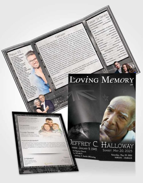 Obituary Funeral Template Gatefold Memorial Brochure New Zealand Black and White Kiwi