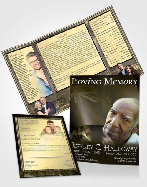 Obituary Funeral Template Gatefold Memorial Brochure New Zealand Golden Kiwi
