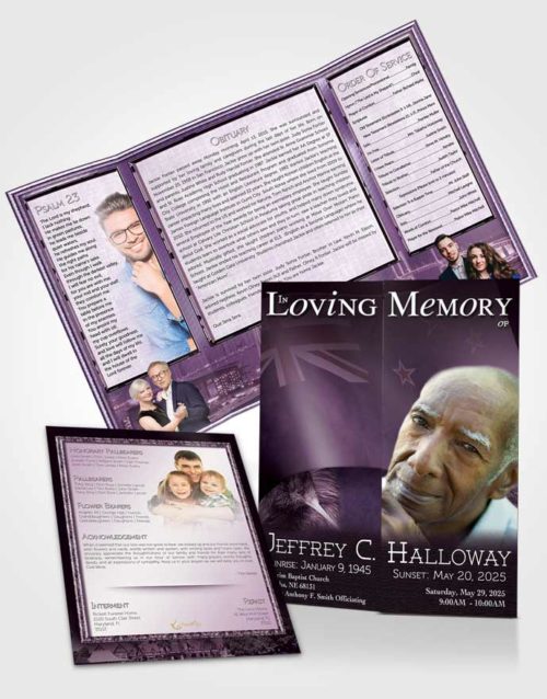 Obituary Funeral Template Gatefold Memorial Brochure New Zealand Lavender Kiwi