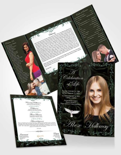 Obituary Funeral Template Gatefold Memorial Brochure Noble Afternoon Royal Rose
