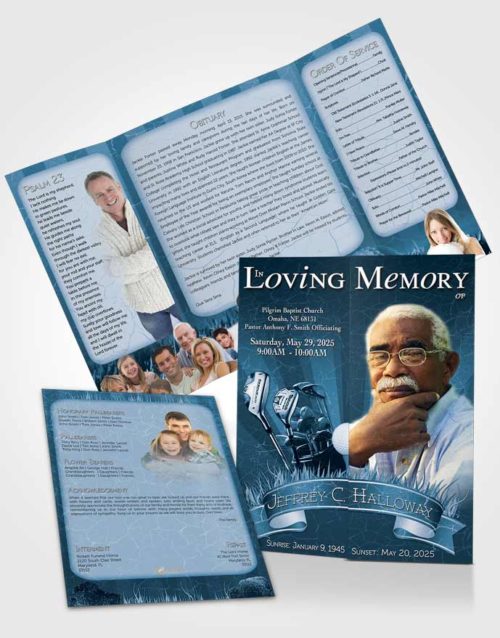 Obituary Funeral Template Gatefold Memorial Brochure Ocean Blue Golf Star