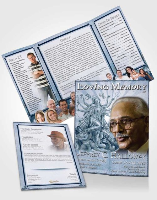 Obituary Funeral Template Gatefold Memorial Brochure Ocean Blue Hindu Faith