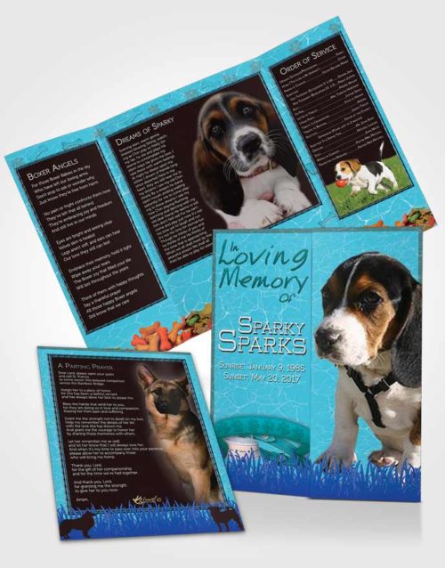 Obituary Funeral Template Gatefold Memorial Brochure Ocean Blue Sparky the Dog