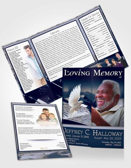 Obituary Funeral Template Gatefold Memorial Brochure Ocean Blue Writer