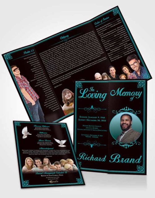 Obituary Funeral Template Gatefold Memorial Brochure Ocean Class Dark