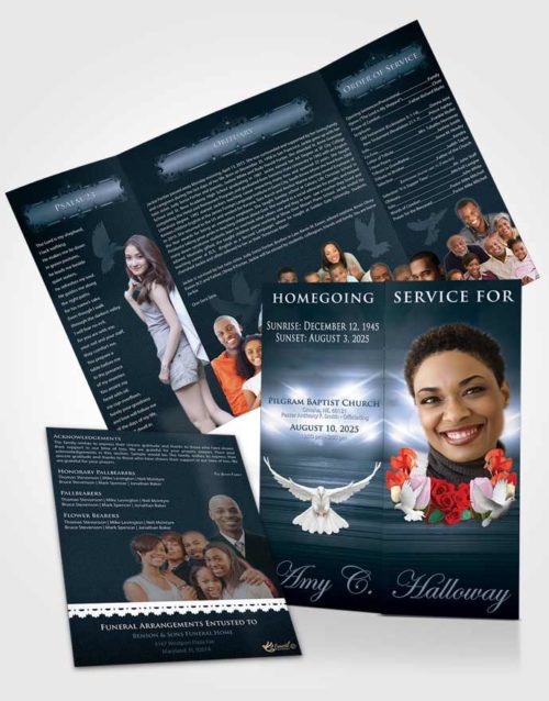 Obituary Funeral Template Gatefold Memorial Brochure Ocean Delightful Doves
