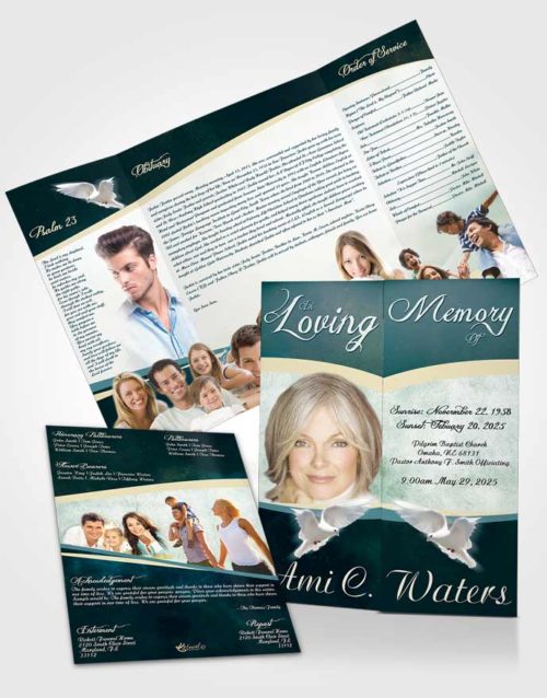 Obituary Funeral Template Gatefold Memorial Brochure Ocean Paradise
