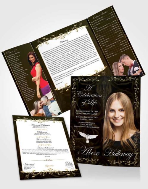 Obituary Funeral Template Gatefold Memorial Brochure Pacific Afternoon Royal Rose