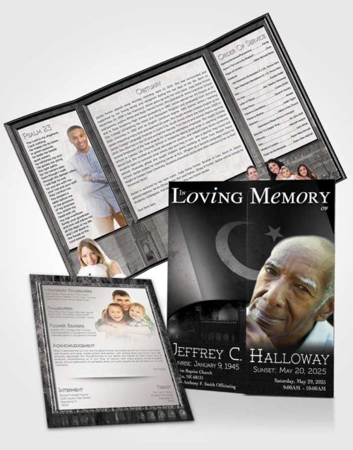 Obituary Funeral Template Gatefold Memorial Brochure Pakistanian Black and White Love
