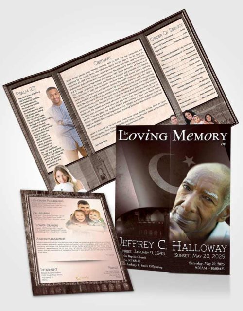 Obituary Funeral Template Gatefold Memorial Brochure Pakistanian Burgundy Love