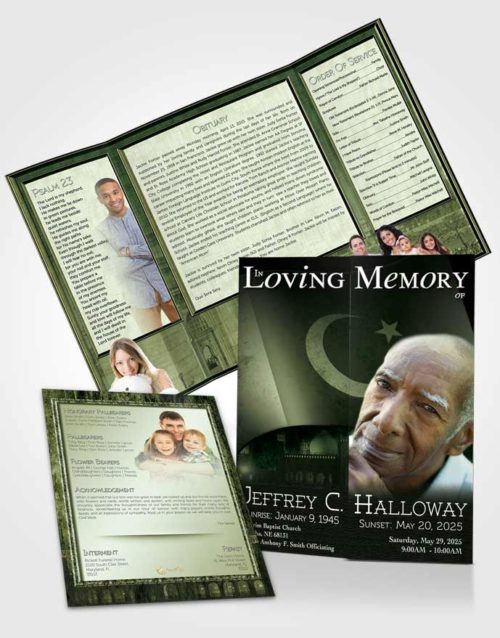 Obituary Funeral Template Gatefold Memorial Brochure Pakistanian Emerald Love