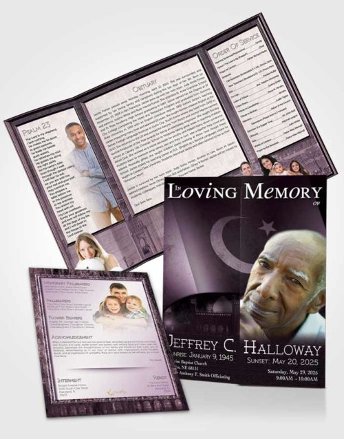 Obituary Funeral Template Gatefold Memorial Brochure Pakistanian Lavender Love