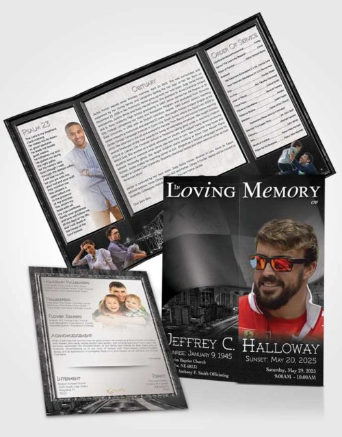 Obituary Funeral Template Gatefold Memorial Brochure Panamanian Black and White City