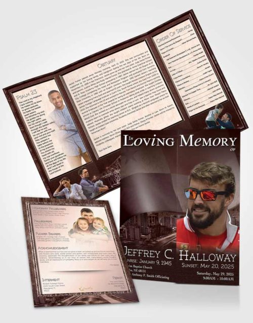 Obituary Funeral Template Gatefold Memorial Brochure Panamanian Burgundy City