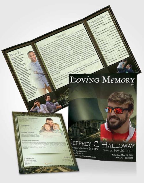 Obituary Funeral Template Gatefold Memorial Brochure Panamanian Emerald City
