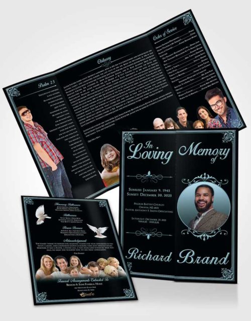 Obituary Funeral Template Gatefold Memorial Brochure Peaceful Class Dark