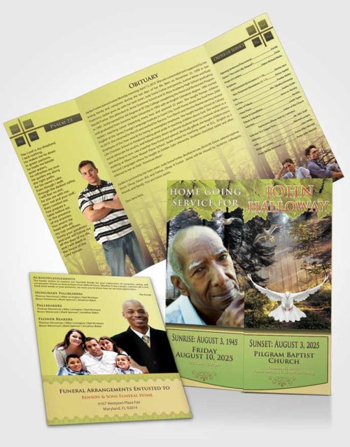 Obituary Funeral Template Gatefold Memorial Brochure Peaceful Forest Laughter