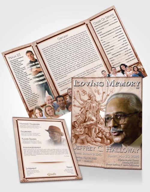 Obituary Funeral Template Gatefold Memorial Brochure Peach Hindu Faith
