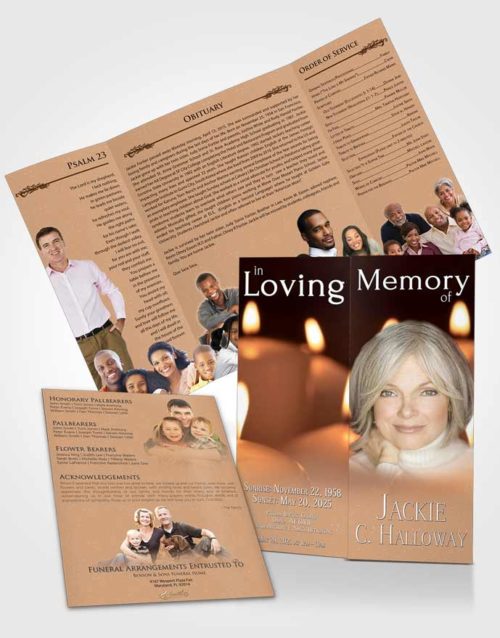 Obituary Funeral Template Gatefold Memorial Brochure Peach Love Candles In The Wind