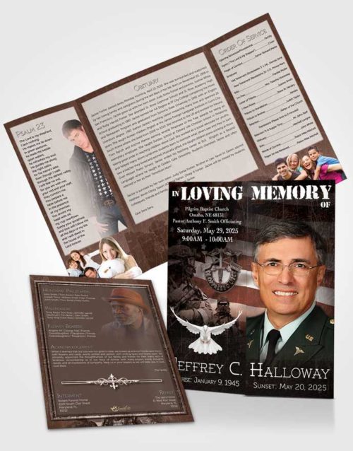 Obituary Funeral Template Gatefold Memorial Brochure Peach Special Forces Salute