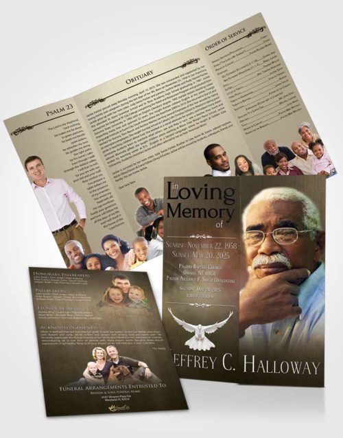 Obituary Funeral Template Gatefold Memorial Brochure Peach Universal Lights