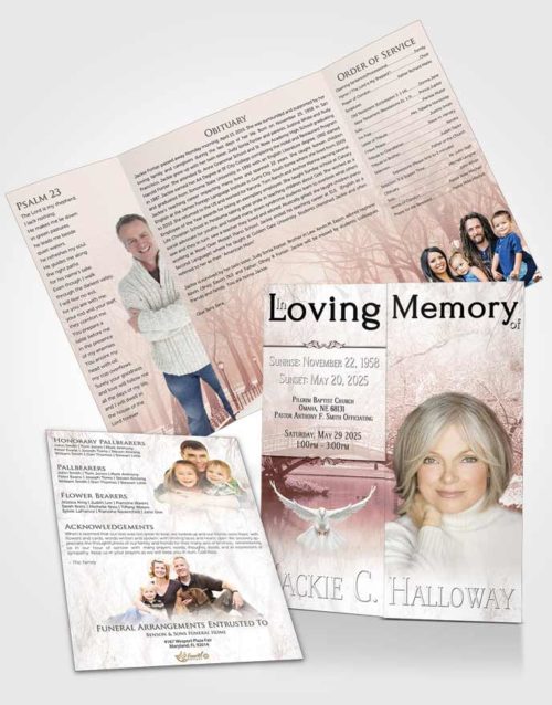 Obituary Funeral Template Gatefold Memorial Brochure Peach Winter Paradise
