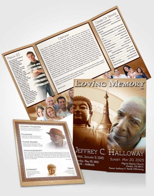 Obituary Funeral Template Gatefold Memorial Brochure Peachy Buddhist Faith